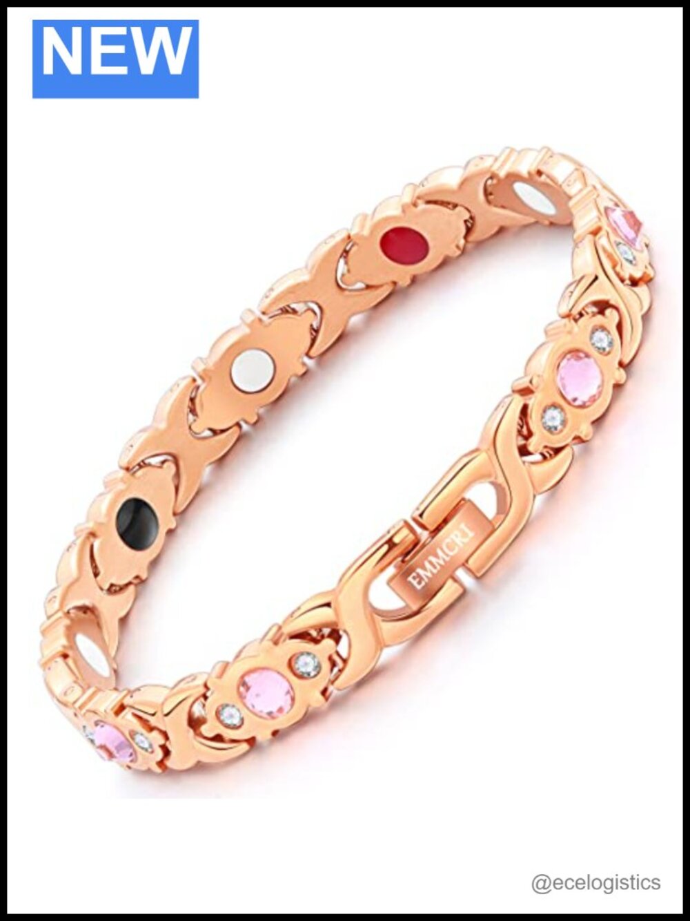 Magnetic Bracelet 3500 Gauss Stainless Steel Crystal Adjustable Therapy